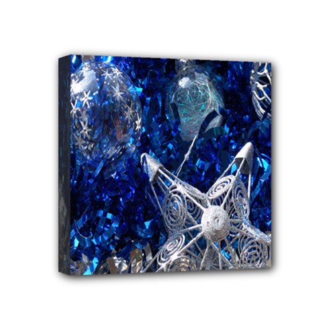 Christmas Silver Blue Star Ball Happy Kids Mini Canvas 4  X 4  by Mariart