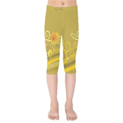 Flower Floral Yellow Sunflower Star Leaf Line Gold Kids  Capri Leggings  by Mariart