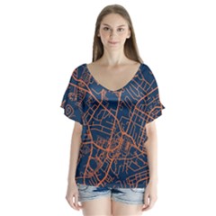 Virginia Map Art City V-neck Flutter Sleeve Top by Mariart