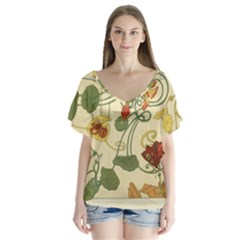 Floral Art Nouveau V-neck Flutter Sleeve Top by NouveauDesign