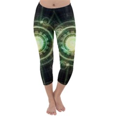 Green Chaos Clock, Steampunk Alchemy Fractal Mandala Capri Winter Leggings  by jayaprime