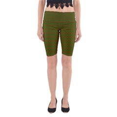 Large Red Christmas Hearts On Green Yoga Cropped Leggings by PodArtist