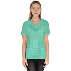 White Polkadot Hearts On Tiffany Aqua Blue  Scrub Top by PodArtist