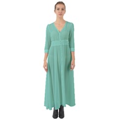 Tiffany Aqua Blue Puffy Quilted Pattern Button Up Boho Maxi Dress by PodArtist