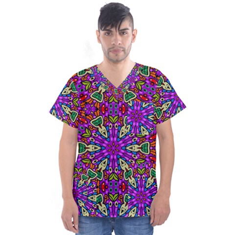 Seamless Tileable Pattern Design Men s V-neck Scrub Top by Celenk