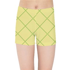 Cross Lines (yellow And Green) Kids Sports Shorts by berwies
