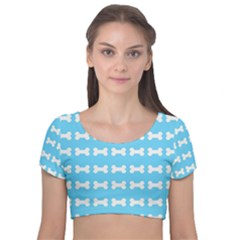 Dog Bone Background Dog Bone Pet Velvet Short Sleeve Crop Top  by Celenk