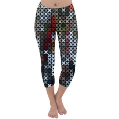 Christmas Cross Stitch Background Capri Winter Leggings 