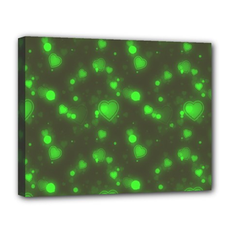 Neon Green Bubble Hearts Canvas 14  X 11  by PodArtist
