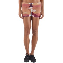 Design Art Hill Hut Landscape Yoga Shorts by Celenk