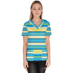 Stripes Yellow Aqua Blue White Scrub Top by BangZart