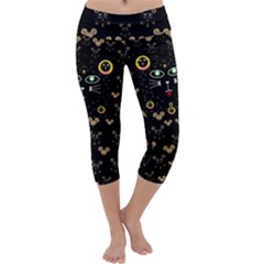Merry Black Cat In The Night And A Mouse Involved Pop Art Capri Yoga Leggings by pepitasart