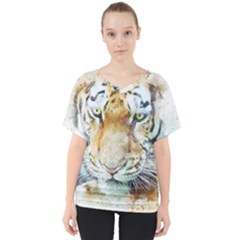 Tiger Animal Art Abstract V-neck Dolman Drape Top