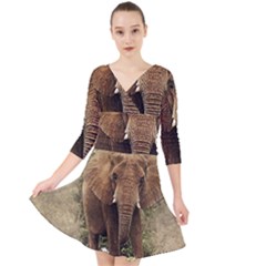 Elephant Animal Art Abstract Quarter Sleeve Front Wrap Dress	 by Celenk