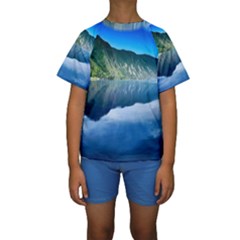 Mountain Water Landscape Nature Kids  Short Sleeve Swimwear by Celenk