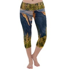 Mountains Landscape Rock Forest Capri Yoga Leggings by Celenk