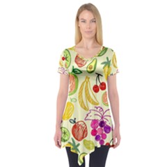 Cute Fruits Pattern Short Sleeve Tunic  by paulaoliveiradesign