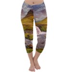 Nature Mountains Cliff Waterfall Capri Winter Leggings 