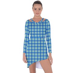 Sea Tartan Asymmetric Cut-out Shift Dress by jumpercat