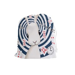 White Rabbit In Wonderland Drawstring Pouches (large)  by Valentinaart