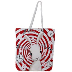 White Rabbit In Wonderland Full Print Rope Handle Tote (large) by Valentinaart