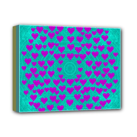 Raining Love And Hearts In The  Wonderful Sky Deluxe Canvas 14  X 11  by pepitasart