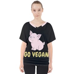 Go Vegan - Cute Pig V-neck Dolman Drape Top by Valentinaart