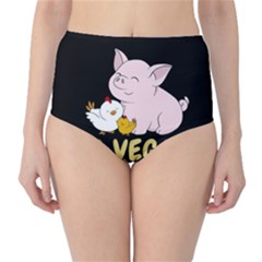 Go Vegan - Cute Pig And Chicken High-waist Bikini Bottoms by Valentinaart
