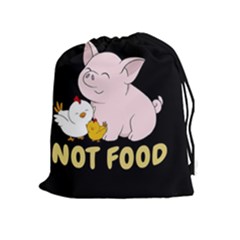 Friends Not Food - Cute Pig And Chicken Drawstring Pouches (extra Large) by Valentinaart