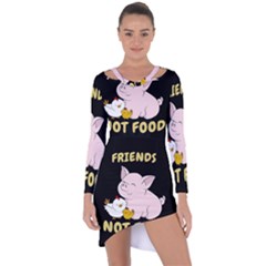 Friends Not Food - Cute Pig And Chicken Asymmetric Cut-out Shift Dress by Valentinaart