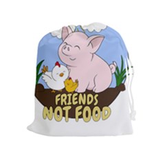 Friends Not Food - Cute Pig And Chicken Drawstring Pouches (extra Large) by Valentinaart