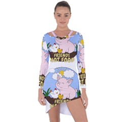 Friends Not Food - Cute Pig And Chicken Asymmetric Cut-out Shift Dress by Valentinaart