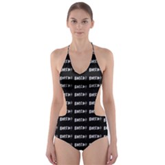 Bored Comic Style Word Pattern Cut-out One Piece Swimsuit by dflcprints