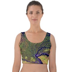 Lena River Delta A Photo Of A Colorful River Delta Taken From A Satellite Velvet Crop Top by Simbadda