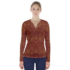 Art Abstract Pattern V-neck Long Sleeve Top by Sapixe