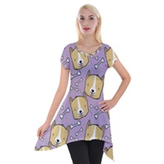 Dog Pattern Short Sleeve Side Drop Tunic