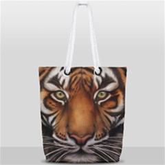 The Tiger Face Full Print Rope Handle Tote (small) by Nexatart