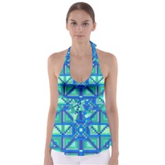 Grid Geometric Pattern Colorful Babydoll Tankini Top by Sapixe