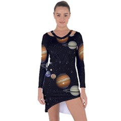 Outer Space Planets Solar System Asymmetric Cut-out Shift Dress by Sapixe