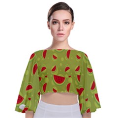 Watermelon Fruit Patterns Tie Back Butterfly Sleeve Chiffon Top