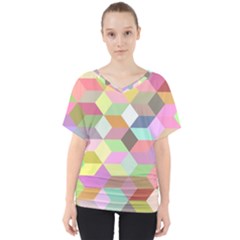 Mosaic Background Cube Pattern V-neck Dolman Drape Top by Sapixe
