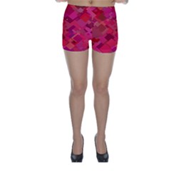 Red Background Pattern Square Skinny Shorts by Sapixe