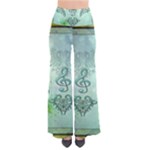 Music, Decorative Clef With Floral Elements So Vintage Palazzo Pants