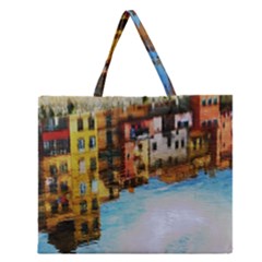 Architecture Art Blue Zipper Large Tote Bag by Modern2018