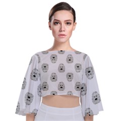 Angry Theater Mask Pattern Tie Back Butterfly Sleeve Chiffon Top by dflcprints