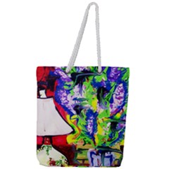 Lilac, Lamp And Curtain Window 1 Full Print Rope Handle Tote (large) by bestdesignintheworld