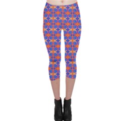 Blue Orange Yellow Swirl Pattern Capri Leggings  by BrightVibesDesign