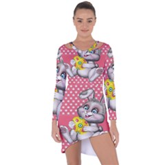 Illustration Rabbit Easter Asymmetric Cut-out Shift Dress