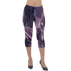 Texture Abstract Background City Lightweight Velour Capri Leggings 