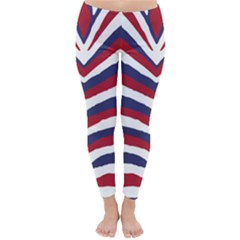 Us United States Red White And Blue American Zebra Strip Classic Winter Leggings by PodArtist